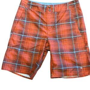Columbia Men’s Size 32 x 11 Red Plaid Swimsuit Trunks with Omni-Shade